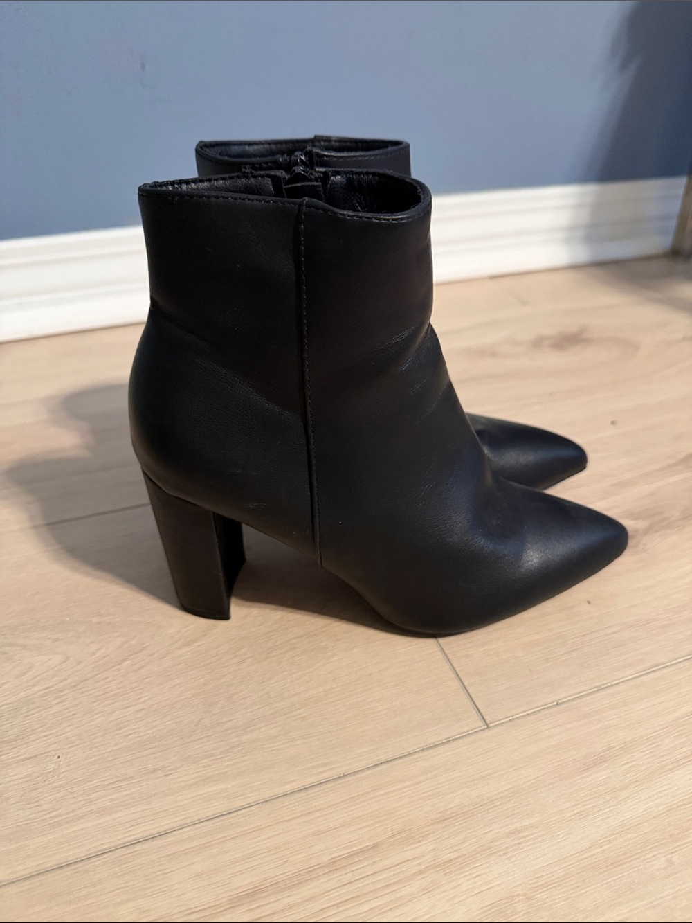Black Pointed Toe Ankle Booties - Women's Fashion Heels, size 5.5 (3.3” heel)